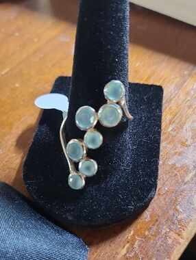 Sterling Silver Seafoam Green Cabochon Cluster Ring - Women Jewelry